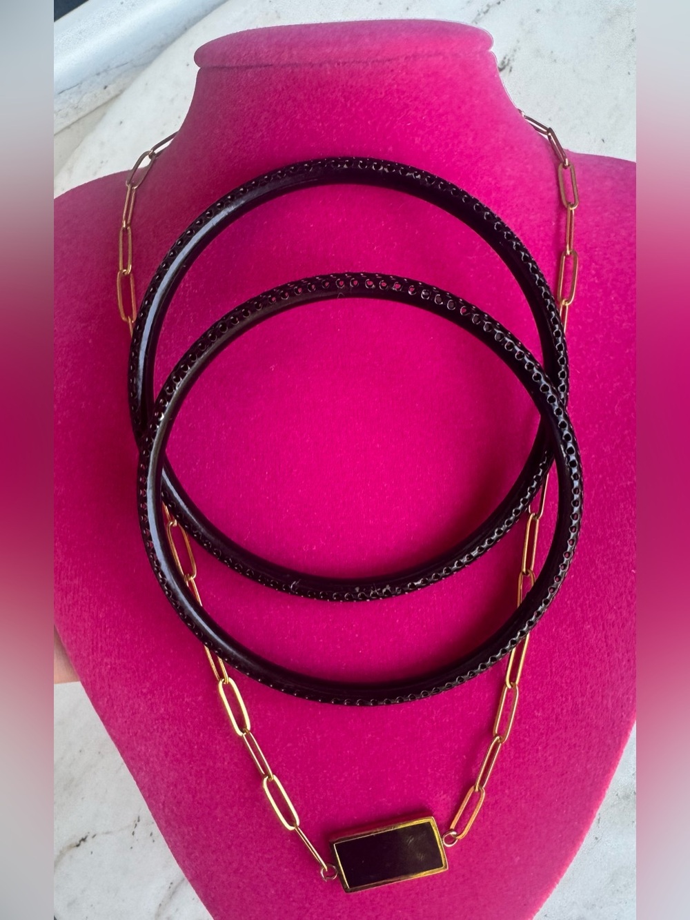 ESSTEEL Gold Tone Necklace & Bangles Set